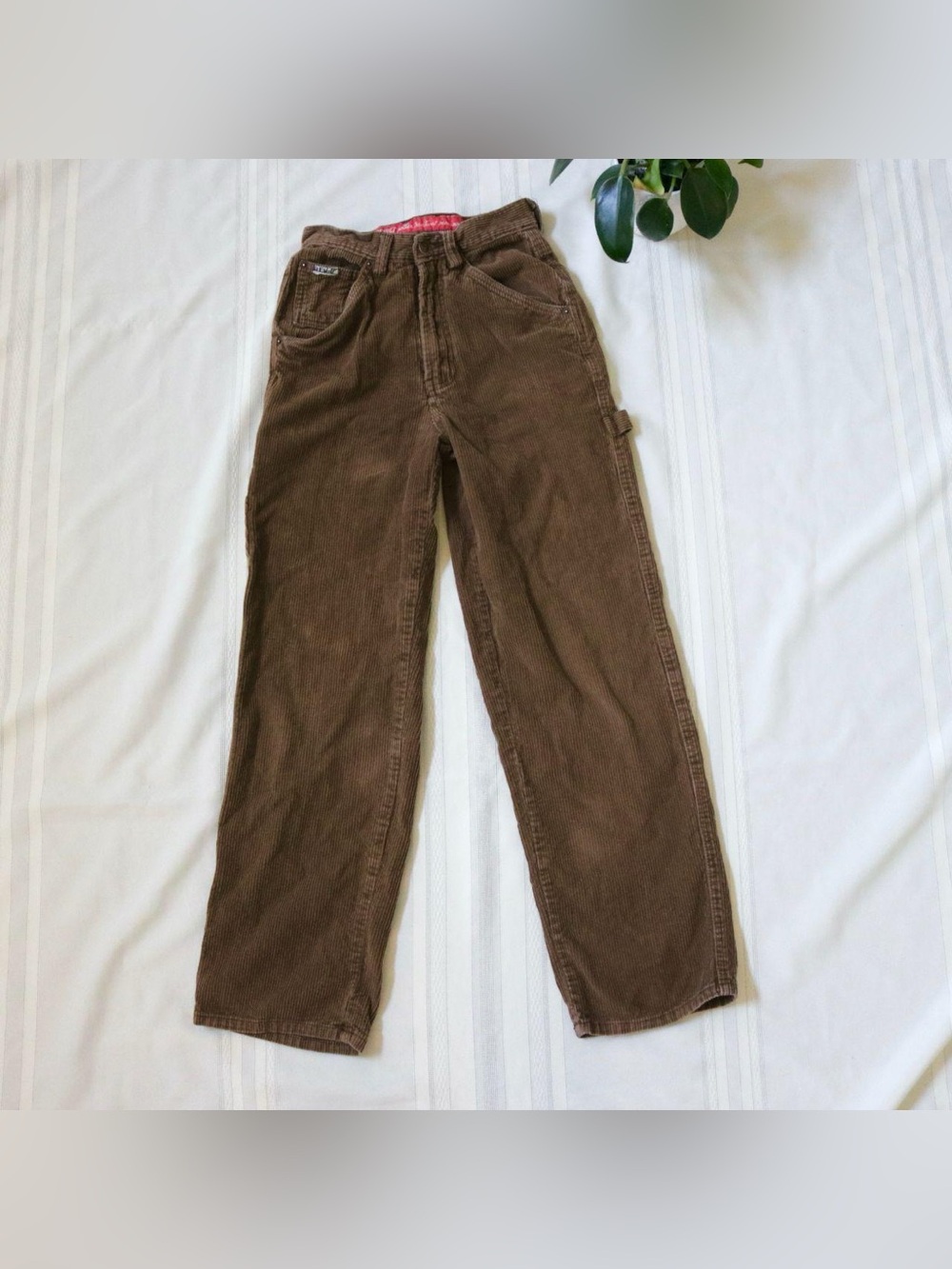 Revolt brown corduroy cinch back pants with side cargo pocket